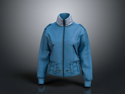 Blue Casual Jacket With Stand Collar Zipper Closure And Practical Pockets 3d model
