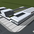 Modern Public Building Exterior Design With Glass Curtain Walls And Geometric Shapes