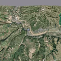 Aerial View Of Mountainous Terrain With Winding River And Green Valleys