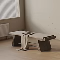 Minimalist Design Sofa Bench with Gray Blanket on Wooden Floor against Beige Textured Wall