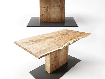Natural Live Edge Solid Wood Dining Table With Rectangular Top And Sturdy Base 3d model