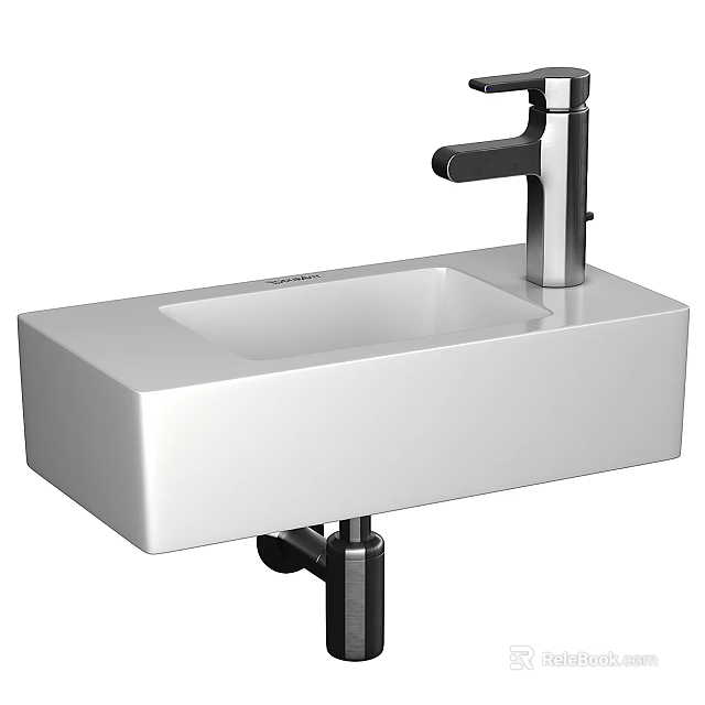 Stylish Modern White Ceramic Washbasin With Chrome Faucet For Bathroom Decor 3d model 