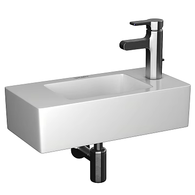 Stylish Modern White Ceramic Washbasin With Chrome Faucet For Bathroom Decor 3d model