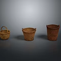 Three Handwoven Baskets in Various Sizes for Daily Household Use