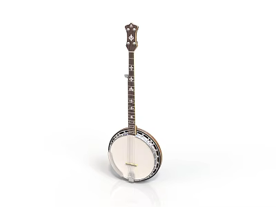 Realistic style banjo banjo instrument stringed instrument wooden instrument head decoration neck string resonance box metal fittings round body 3d model