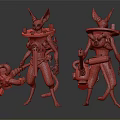 Anthropomorphic Rodent Like Biomechanical Character With Green Red Outfit Large Ears And Weapon