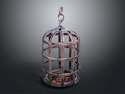 Garden Decorative Metal Cage Lantern with Burning Candle and Rustic Design 3d model