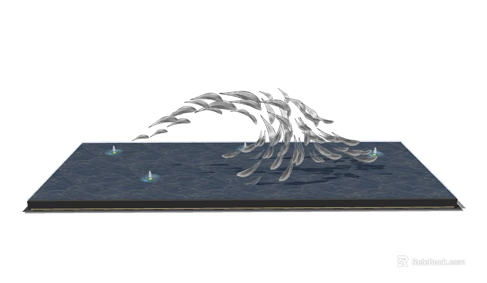 Artistic Garden Ornament Featuring Leaping Fish Sculptures And Water Fountains On Decorative Water Platform 3d model 