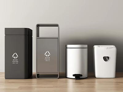 Modern Household Waste Bins In Black Gray Silver White With Sorting And Pedal Designs 3d model