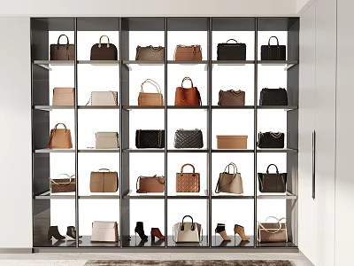 Modern Metal Frame Display Shelves With Multiple Layers Organized Handbags And Shoes 3d model