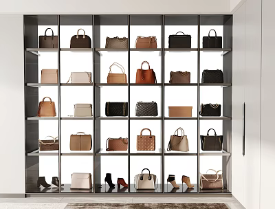 Modern Metal Frame Display Shelves With Multiple Layers Organized Handbags And Shoes 3d model
