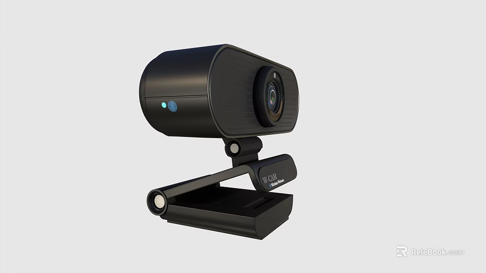 Black Business Webcam With HD Lens Adjustable Clip Stand And Blue Light 3d model 