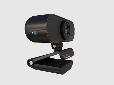 Black Business Webcam With HD Lens Adjustable Clip Stand And Blue Light 3d model