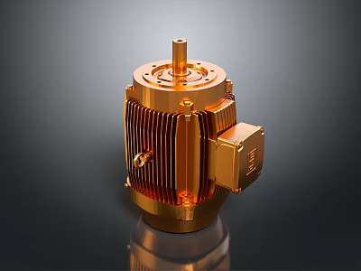 Golden Mechanical Motor Component With Heat Sink Structure And Shiny Metal Design 3d model