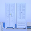 Two Different Design Bookcases With Glass Doors Lattice Panels And Gold Handle Drawers