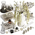 Elegant Decorative Ornament Set With Vase Flowers Books Scented Bottles And Earrings