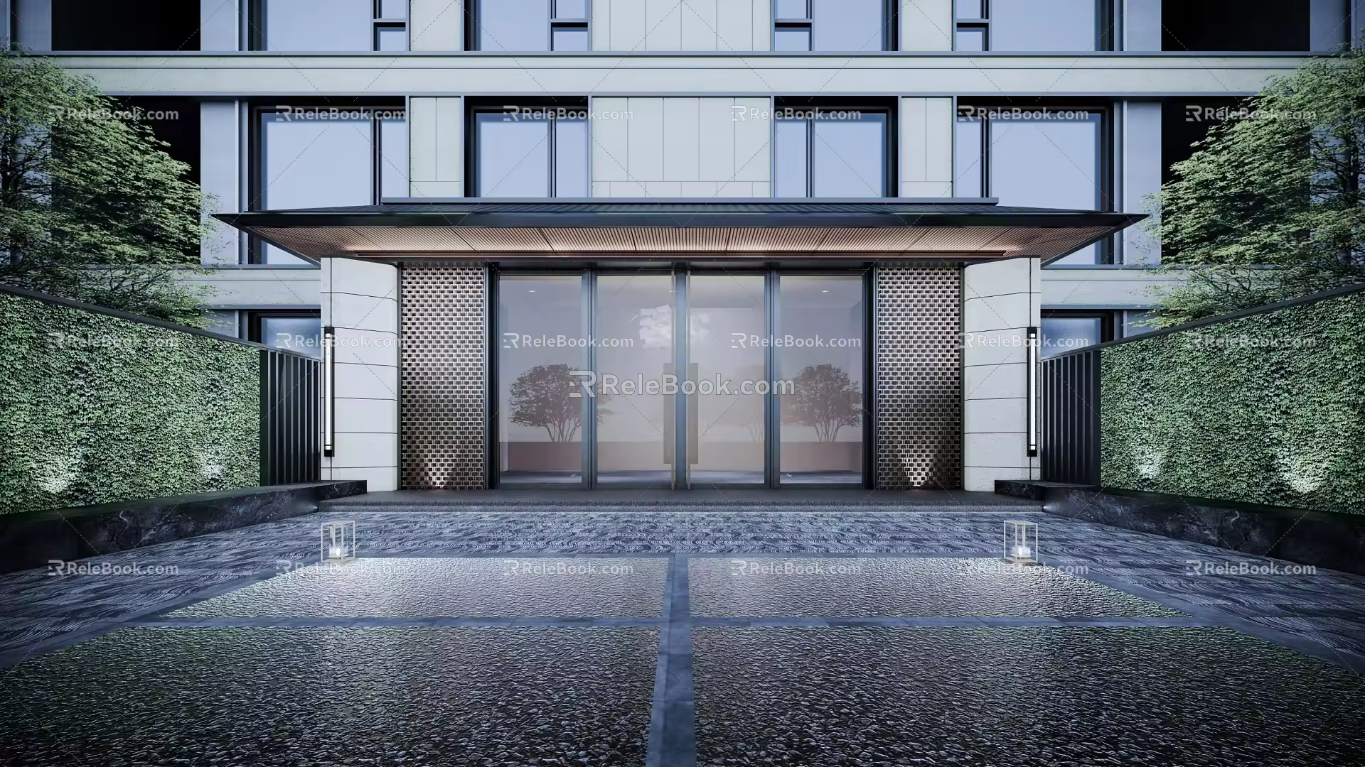 New Chinese Style Gate House and Unit Lobby 3d model