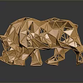 Golden Polygonal Bull Sculpture on Dark Background with Shiny Reflection