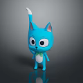 Cute Blue Cartoon Cat With Big Eyes White Tipped Tail And Green Bow Tie