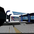 Huawei Conference Stage with Large Screens Blue Sky White Clouds Background and Audience Seats
