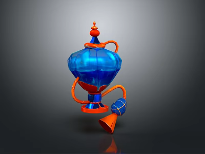 Blue And Orange Decorative Household Item With Transparent Body And Horn Accent 3d model