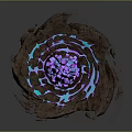 Glowing Cactus Shaped Plant With Purple Blue Luminous Effects On Wooden Base