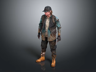 Game Movie Character In Hat Jacket Vest With Gloves Boots And Knife Standing Pose 3d model