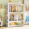 White Multi layer Metal Garment Rack With Kids Clothes And Stuffed Toys