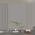 Light Beige Sofa Accent Wall With Vertical Slats Fern Plant Clock And Decorative Pillows