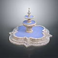 Three Tiered Garden Ornament Fountain With Blue Basin And Stone Base