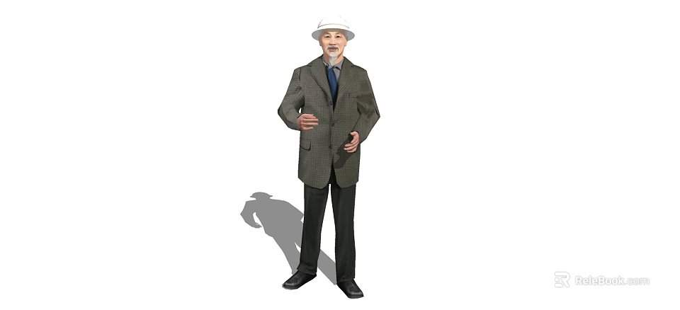 Man Wearing Gray Coat White Hat Black Pants And White Beard Standing With Gesturing Hands 3d model 