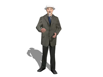 Man Wearing Gray Coat White Hat Black Pants And White Beard Standing With Gesturing Hands 3d model