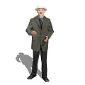 Man Wearing Gray Coat White Hat Black Pants And White Beard Standing With Gesturing Hands