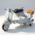 Vintage White Scooter with Sidecar Black Seat and Brown Leather Luggage