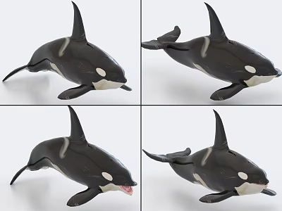 Black And White Orca Whale Displayed From Different Angles In Four Shots 3d model