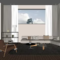 Cozy Living Area Featuring City View L-shaped Sofa Brown Armchair and Soft Rug