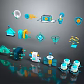 Various Network Technology Icons Including Satellite Server Shield Router And Signal Tower