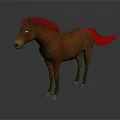 Brown Horse Standing With Flowing Mane And Tail On Dark Surface 3d model