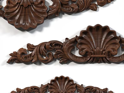 Artistic Dark Wood Carvings Showcasing Intricate Shell Shapes And Scrollwork Patterns 3d model