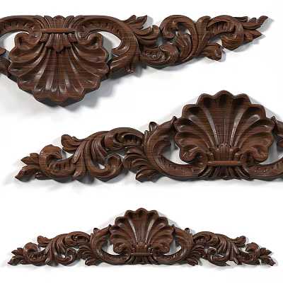 Artistic Dark Wood Carvings Showcasing Intricate Shell Shapes And Scrollwork Patterns 3d model