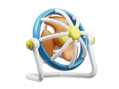 Blue White Yellow Air Cooler Fan With Portable Tabletop Design And Blades Stand 3d model