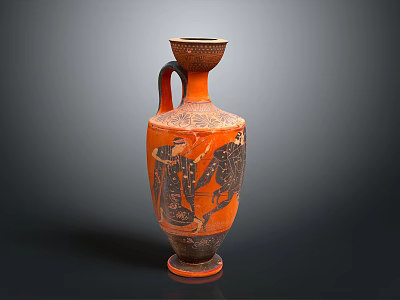 Ancient Carved Vase With Orange Black Body And Decorative Figure Patterns 3d model