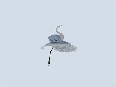 Graceful Great Egret Flying With Outstretched Wings Against Blue Sky Background 3d model