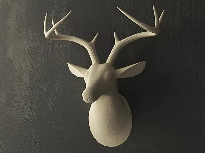 Stylish White Deer Head Wall Decor Mounted on Dark Textured Wall 3d model