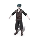 Man With Teal Hair Wearing Brown Vest Black Pants And Brown Boots Standing Pose