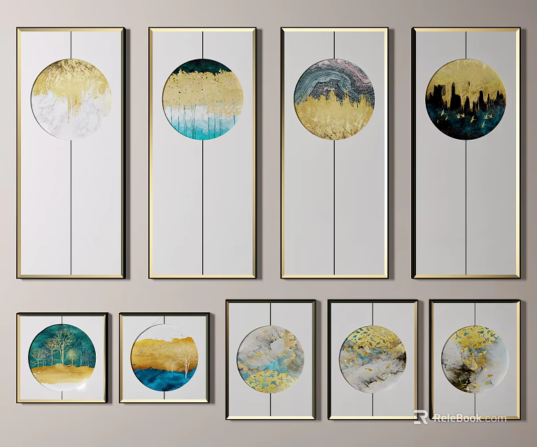 Abstract Paintings With Circular Abstract Patterns And Various Colorful Framed Designs 3d model