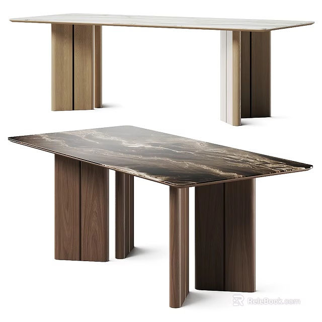 Modern Dining Table With Marble Tabletop And Wooden Legs For Home Decor 3d model 
