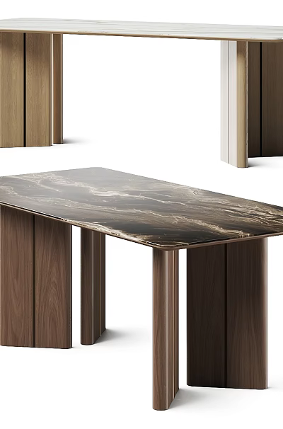 Modern Dining Table With Marble Tabletop And Wooden Legs For Home Decor 3d model