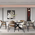 Modern Restaurant Interior Design With Dining Table Chairs Artwork Sculpture Plant And Lighting