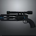 Futuristic Black Pistol Weapon With Scope And Blue Mechanical Design Accents